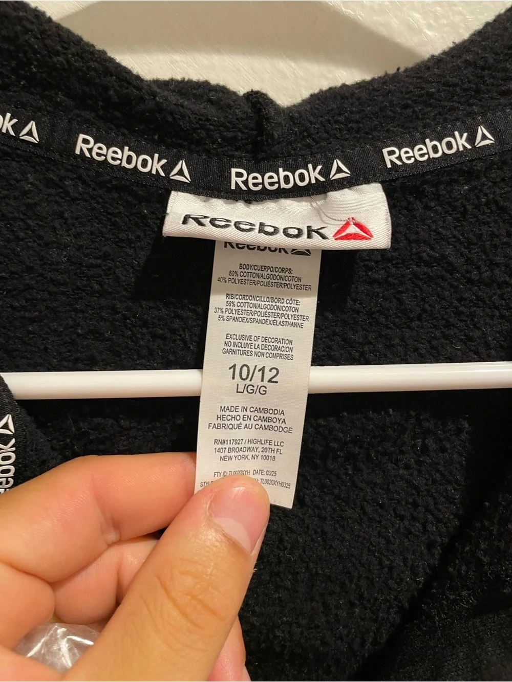 Reebok Girls Athletic Full Zip Fleece Hoodie Black/Pink Size L